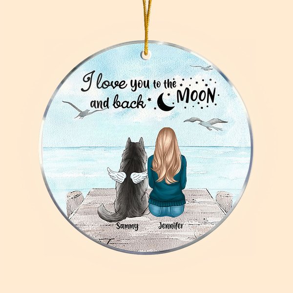 Personalized I Love You to the Moon and Back Round Acrylic Hanging Ornament with Seagull Background Christmas Birthday Gift for Dog Lover
