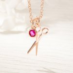 Personalized Dainty Scissors Necklace with Birthstone and Initial Disc Birthday Graduation Gift for Hairstylist Hairdressing Lovers