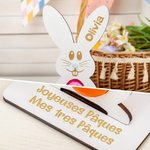 Porte-Oeufs Lapin de Pâques Personnalisé avec Nom Gravé Cadeau de Décoration de Pâques pour Enfant