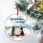 Ornement suspendu en acrylique rond personnalisé La vie est plus belle avec un chien Cadeau d'anniversaire de Noël pour l'amoureux des chiens
