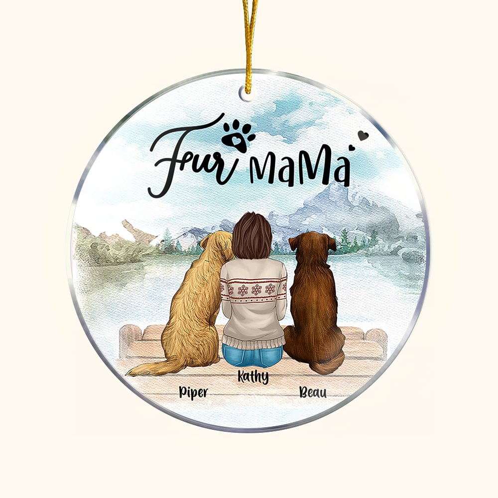 Ornement suspendu rond en acrylique personnalisé Fur Mama ou Papa Cadeau d'anniversaire de Noël pour les amoureux des chiens
