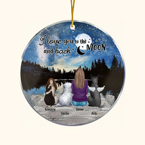 Personalisierte Ich liebe dich zum Mond und zurück Runde Acryl hängenden Ornament mit Nacht Sternenhimmel Hintergrund Weihnachten Geburtstag Geschenk 