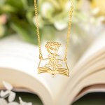 Personalised Graceful Birth Flower Book Necklace Birthday Anniversary Gift for Book Lover Teacher