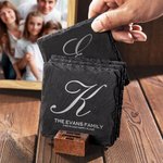 Gepersonaliseerde Initial Leisteen onderzetter met tekst Eettafel Decor Housewarming Gift voor echtpaar Familie