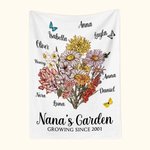 Personalisierte Schmetterling Geburt Blumenstrauß Fleece-Decke mit Namen und Jahr Garten Thema Mutter Geburtstag Geschenk für Mama Oma