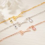 Personalized Dainty Scissors Necklace with Birthstone and Initial Disc Birthday Graduation Gift for Hairstylist Hairdressing Lovers