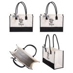 Gepersonaliseerde zwart-witte geboortebloem canvas tas met waterdichte voering bruidsmeisje strandfeest cadeau voor vrouwen meisjes