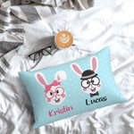 Personalisierte 1-8 Cute Bunny Multi-Color Throw Pillow Cover mit Namen Ostern Geburtstag Geschenk für Familie