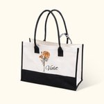 Sac de Plage Personnalisé avec Nom et Fleur de Naissance à l'Aquarelle Sac Tote Imperméable Cadeau Vacances d'Été Soirée de Mariage pour Femme