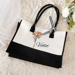 Sac de Plage Personnalisé avec Nom et Fleur de Naissance à l'Aquarelle Sac Tote Imperméable Cadeau Vacances d'Été Soirée de Mariage pour Femme