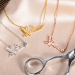 Personalised Scissors Comb Necklace with Name Minimalist Stylish Pendant Jewellery Back to School Graduation Gift for Hairstylist Hairdressing Lover