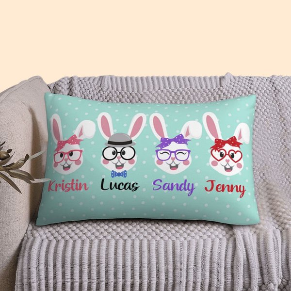 Personalisierte 1-8 Cute Bunny Multi-Color Throw Pillow Cover mit Namen Ostern Geburtstag Geschenk für Familie