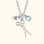 Personalized Dainty Scissors Necklace with Birthstone and Initial Disc Birthday Graduation Gift for Hairstylist Hairdressing Lovers