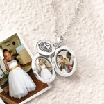 Personalised Photo and Text Oval Locket Necklace with Engraved Birth Flower Disc Charm Mother's Day Birthday Gift for Women Girls