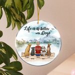Ornement suspendu en acrylique rond personnalisé La vie est plus belle avec un chien Cadeau d'anniversaire de Noël pour l'amoureux des chiens