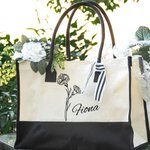 Personalized Line Birth Flower Large Capacity Beach Canvas Tote Bag with Waterproof Liner Bridal Party Summer Gift for Girls Women