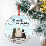Personalisierte Leben ist besser mit Fell Baby Runde Acryl hängenden Ornament mit Möwe Hintergrund Weihnachten Geburtstag Geschenk für Hundeliebhaber