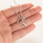 Personalized Dainty Scissors Necklace with Birthstone and Initial Disc Birthday Graduation Gift for Hairstylist Hairdressing Lovers