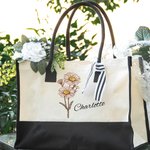 Sac de Plage Personnalisé avec Nom et Fleur de Naissance à l'Aquarelle Sac Tote Imperméable Cadeau Vacances d'Été Soirée de Mariage pour Femme