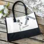 Personalized Line Birth Flower Large Capacity Beach Canvas Tote Bag with Waterproof Liner Bridal Party Summer Gift for Girls Women