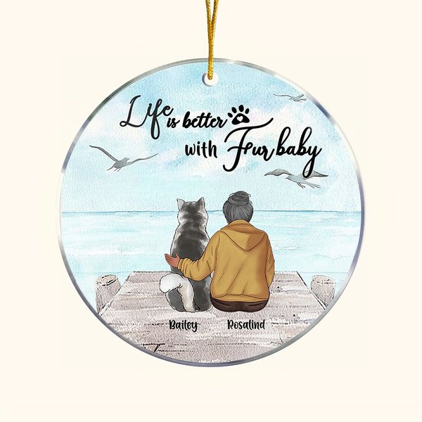 Personalisierte Leben ist besser mit Fell Baby Runde Acryl hängenden Ornament mit Möwe Hintergrund Weihnachten Geburtstag Geschenk für Hundeliebhaber