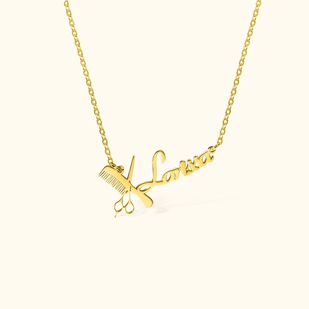 Collier pour Coiffeur Personnalisé avec Prénom Pendentif à Peigne Ciseaux de Coiffure Cadeau Souvenir de Remise des Diplômes