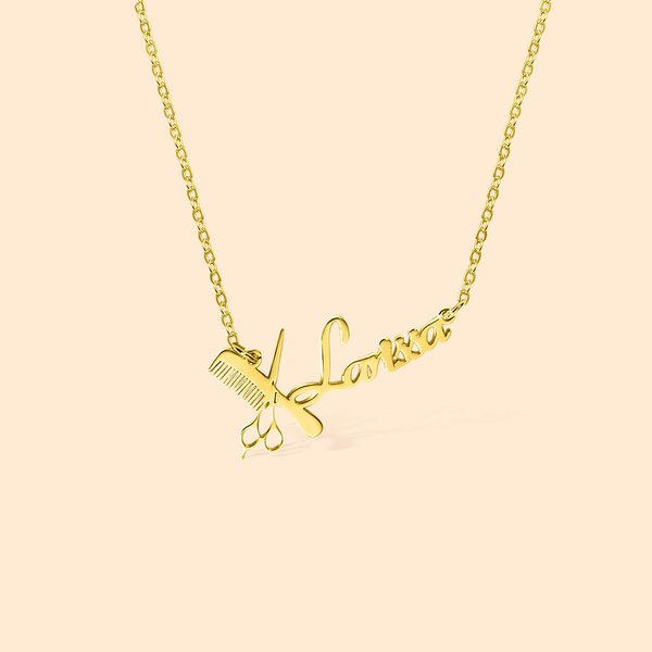 Personalized Scissors Comb Necklace with Name Minimalist Stylish Pendant Jewelry Back to School Graduation Gift for Hairstylist Hairdressing Lover