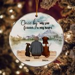 Personalizzato Once by My Side Forever in My Heart Ornamento da appendere in acrilico rotondo Regalo di Natale e di compleanno per gli amanti dei cani