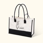 Personalized Line Birth Flower Large Capacity Beach Canvas Tote Bag with Waterproof Liner Bridal Party Summer Gift for Girls Women