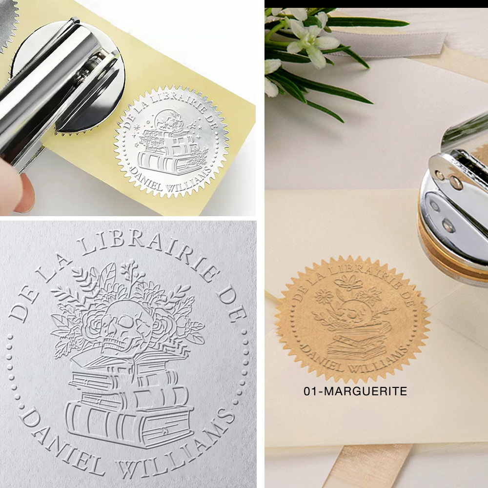 Tampon à Gaufrer Personnalisé - Pour Livres, Invitations - Logo Ou Texte - Laiton 42 Mm - Cadeau élégant