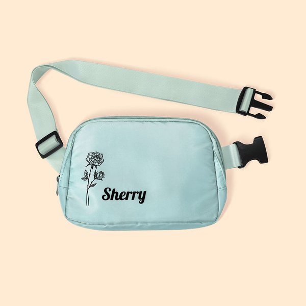 Personalizado Nacimiento Flor Bolsa de cintura impermeable ajustable con nombre Regalo de cumpleaños para las mujeres