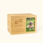 Personalised Paw Print Wooden Pet Cremation Urn Ash Box with Photo and Engraved Text Memorial Sympathy Gift for Pet Owners Lovers