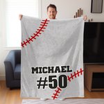 Personalised Baseball Fleece Blanket with Name and Number Birthday Gift for Baseball Lover