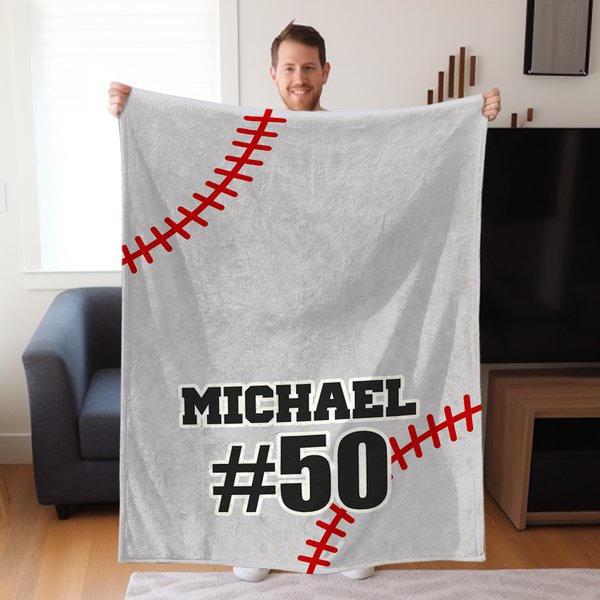 Personalisierte Baseball Fleecedecke mit Namen und Nummer Geburtstagsgeschenk für Baseball-Liebhaber