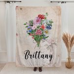 Coperta personalizzata di bouquet di fiori di nascita con nome Decorazione per la casa Compleanno Regalo per la festa della mamma per la famiglia amic