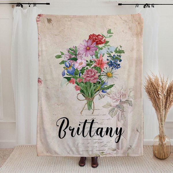 Coperta personalizzata di bouquet di fiori di nascita con nome Decorazione per la casa Compleanno Regalo per la festa della mamma per la famiglia amic