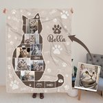 Couverture Multicolore Personnalisée avec Collage de Photos et Nom Style Silhouette de Chat Cadeau Anniversaire Noël pour Amoureux de Chat