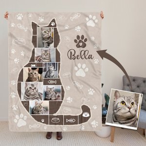 Coperta personalizzata con collage di foto di gatti con nome regalo di compleanno e anniversario per amanti dei gatti