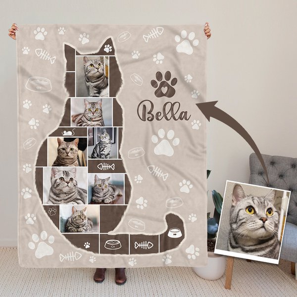 Manta personalizada con foto de gato y nombre Cumpleaños Aniversario Regalo para un amante de los gatos