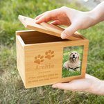 Personalised Paw Print Wooden Pet Cremation Urn Ash Box with Photo and Engraved Text Memorial Sympathy Gift for Pet Owners Lovers