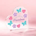 Personalisierte We Love You Heart-Shaped Acryl Plaque mit eingraviertem Namen und Text Muttertag Geburtstag Geschenk für Frauen