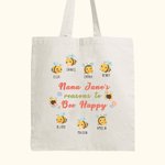 Borsa in tela personalizzata Bee Happy con 2-15 nomi Regalo di compleanno per la festa della mamma per lei