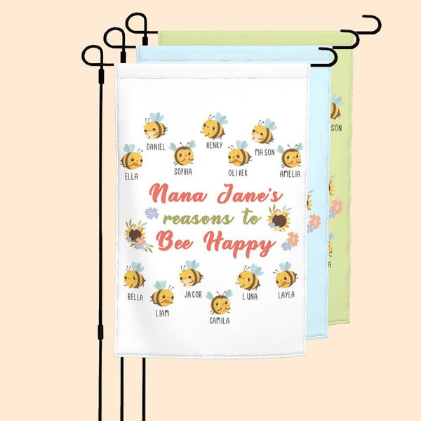 Gepersonaliseerde Bijen Vrolijke Tuinvlag met 2-15 Namen Moederdag Verjaardagscadeau voor moeder Grootouder