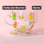 Personalisierte Blumen-Glas Kaffeetasse mit Namen Büro Deko Geburtstag Weihnachten Geschenk für Mädchen
