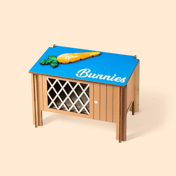 Gepersonaliseerd handgemaakt wortelpatroon houten paashaas hok met naam paaseieren jacht cadeau voor kinderen