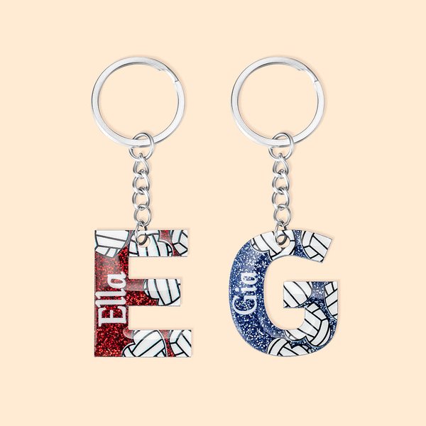 Personalised Glitter Heart Volleyball Keychain with Name Anniversary Birthday Gift For Volleyball Lovers