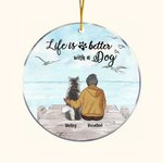 Personalisierte Leben ist besser mit einem Hund Runde Acryl hängenden Ornament mit Möwe Hintergrund Weihnachten Geburtstag Geschenk für Hundeliebhaber