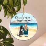 Personalized Once by My Side Forever in My Heart Round Acrylic Hanging Ornament with Seaside Scenery Background Christmas Birthday Gift for Dog Lover