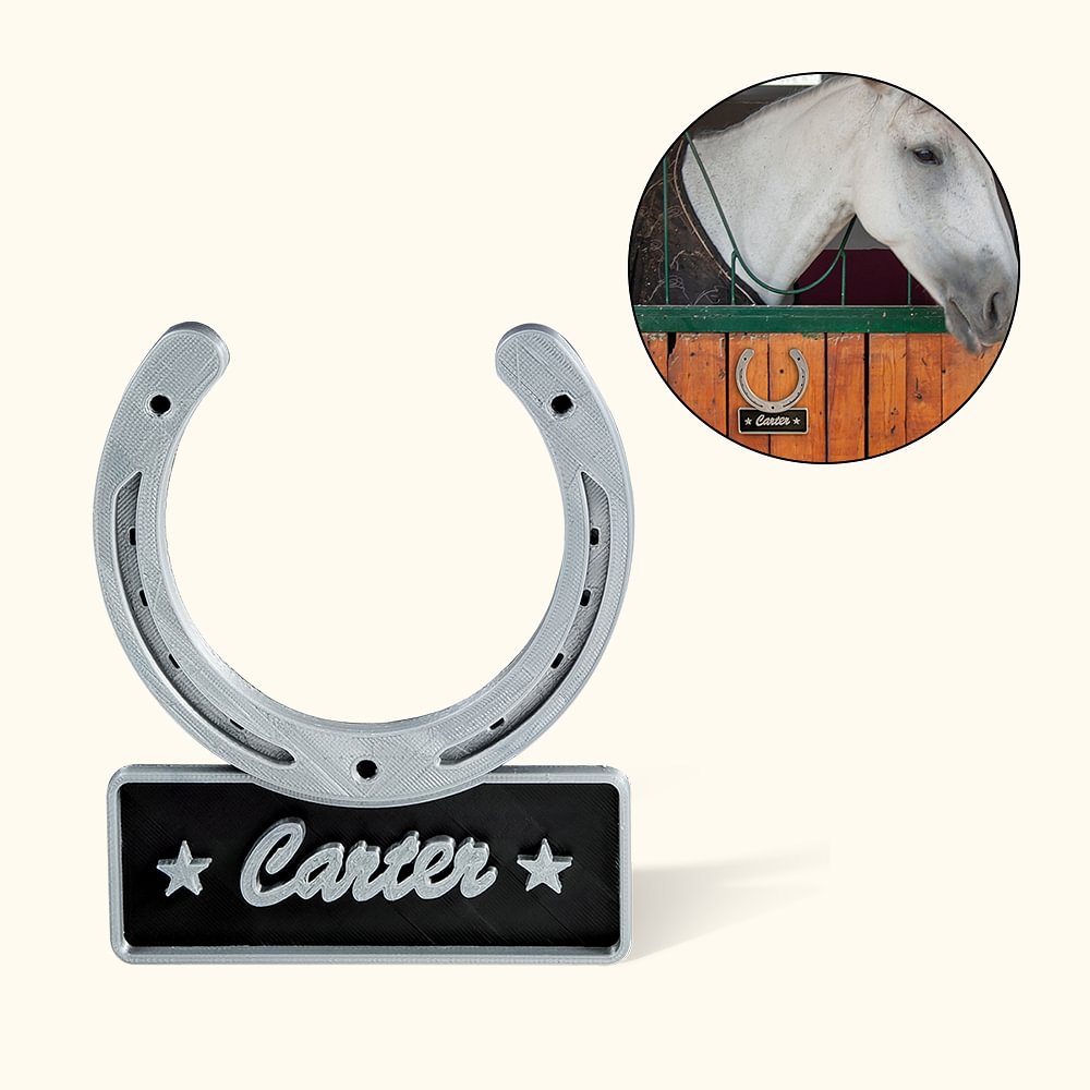 Plaque de porte d'écurie personnalisée en 3D en forme de fer à cheval Cadeau pour les amoureux des chevaux Agriculteurs