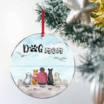 Adorno colgante acrílico redondo personalizado para mamá o papá perro con fondo de gaviota Regalo de cumpleaños navideño para amante de los perros